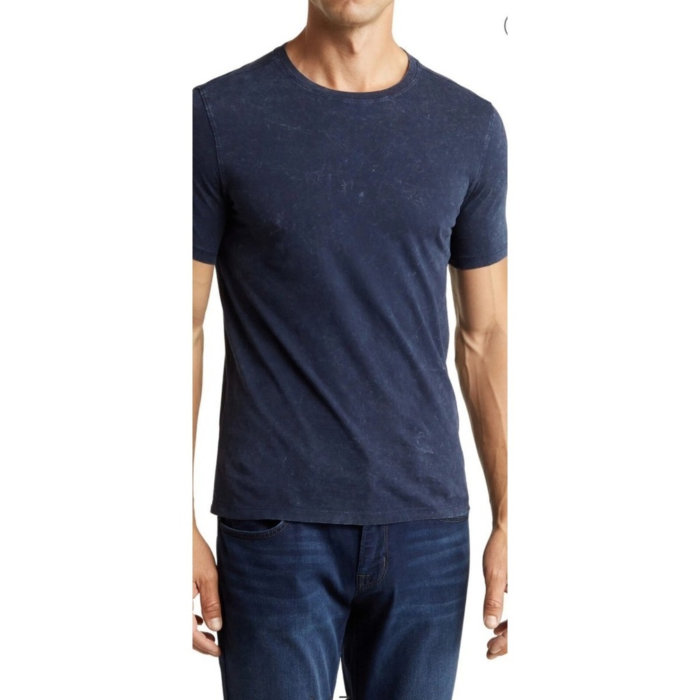 John Varvatos Enzo Crew T-shirt Mens Medium Navy Blue Washed Marble Grunge NWT